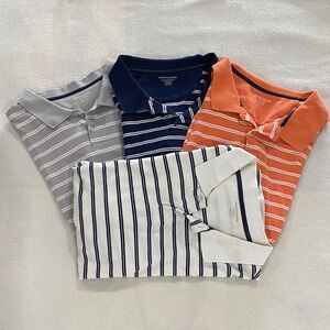 Lot of 4 Striped Cotton Pique Polo Shirt Bundle - Gray, Navy, Orange, White